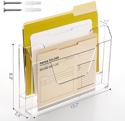 Acrylic Hanging Wall File Organizer, 2-Tier Mail Organizer Wall Mounted Magazine Wall File Holder, Paper Folder Organizer for Office, Desk, School