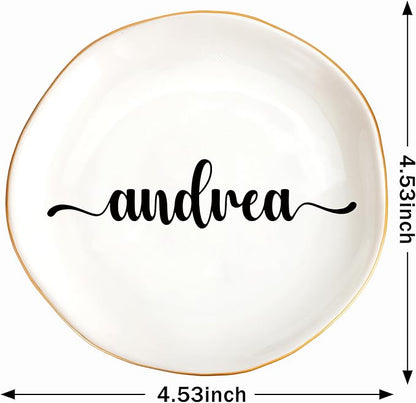 JoycuFF Andrea Personalized Name Ceramic Jewelry Tray, Mothers Day Christmas Anniversary Engagement Birthday Gifts for Women Couples, Trinket Dish for Rings Earrings Necklaces Bracelets Keys