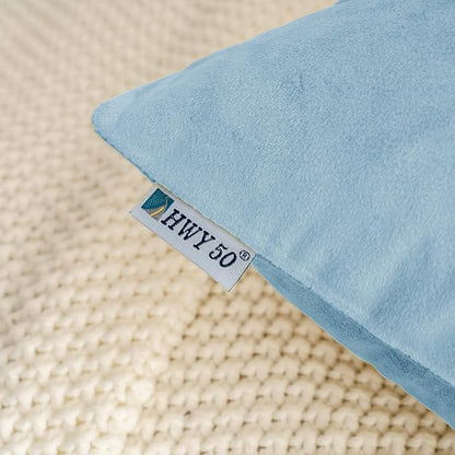 HWY 50 Light Blue Velvet Rectangular Throw Pillow Covers 12x20 Inch, Pack of 2 Soft Cozy Solid Decorative Luxury Cushion Cases for Couch Sofa Bed Living Room Bedroom