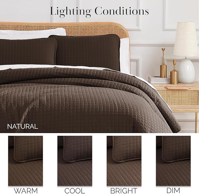 Southshore Fine Living, Inc. Full/Queen Quilt Bedding Set, Comfy Microfiber Coverlet, Queen Size Bedspread, Stain and Pet Hair Resistant Bedding, Full Size Quilt Set w/2 Shams, Chocolate Brown