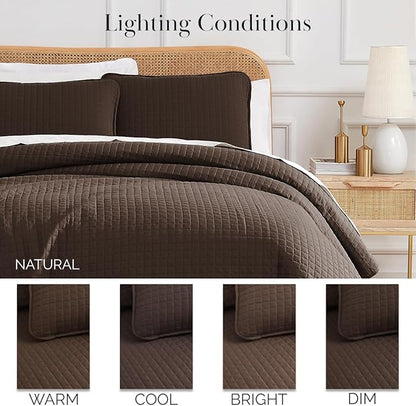Southshore Fine Living, Inc. Full/Queen Quilt Bedding Set, Comfy Microfiber Coverlet, Queen Size Bedspread, Stain and Pet Hair Resistant Bedding, Full Size Quilt Set w/2 Shams, Chocolate Brown