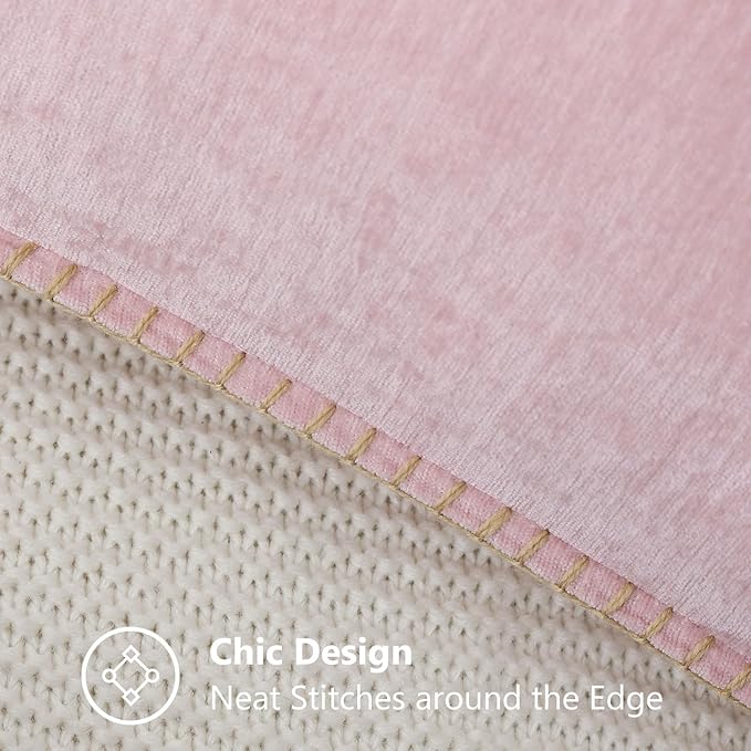 decorUhome Spring Chenille Soft Throw Pillow Covers 12x20 Set of 2, Lumbar Velvet Farmhouse Neutral Decorative Pillow Covers with Stitched Edge for Couch Sofa Bed Home Decor, Blush Pink