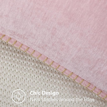 decorUhome Spring Chenille Soft Throw Pillow Covers 18x18 Set of 2, Farmhouse Velvet Neutral Decorative Pillow Covers with Stitched Edge for Couch Sofa Bed Home Decor, Blush Pink