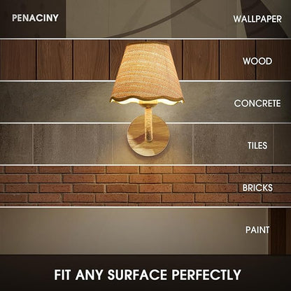 Set of Two Stick-On Hand Woven Wall Sconces, Battery Operated Wireless Wall Sconces with Remote Controlled, Adjustable Brightness Living Room Wall Decor(E26 Bulb Included)