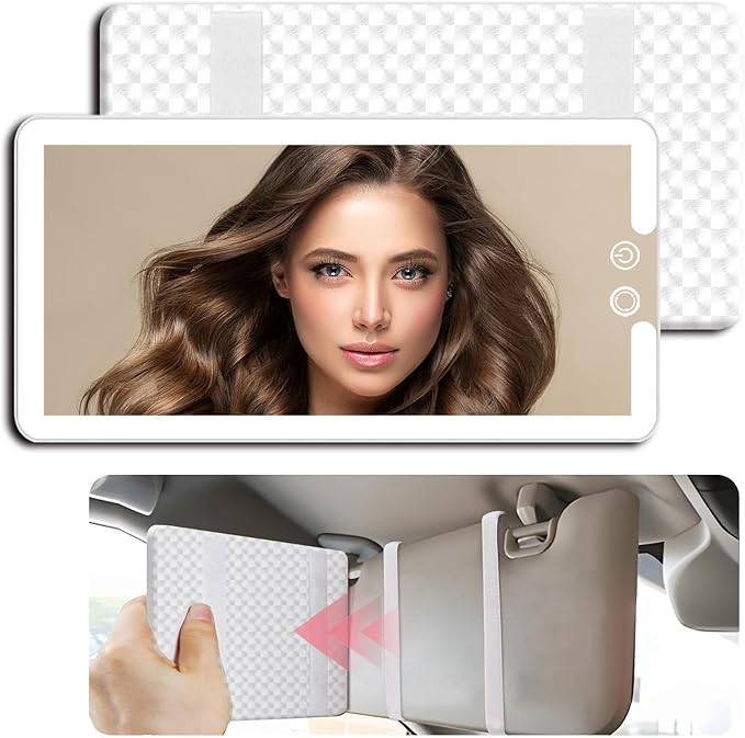 Led Car Sun Visor Vanity Mirror, Large Interior Mirrors with Lights, Dimmable Light up Vanity Makeup Mirror for Car,Rechargeable Rearview Mirrors for Sun Visor (White)