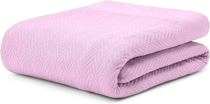 100% Extra-Long Staple Cotton Herringbone Multipurpose Blanket | Soft & Breathable, Lightweight All-Season Throw for Sofa/Couch/Bed | Machine Washable | (Herringbone - Lavender, King)