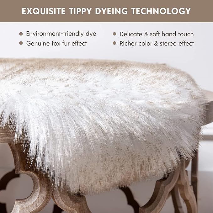 Phantoscope Fluffy Soft Faux Fox Fur Area Rugs for Bedroom Livingroom Kids Room Decor, Shaggy Fur Rugs Anti-Skid, White Brown, 2 x 3 Feet