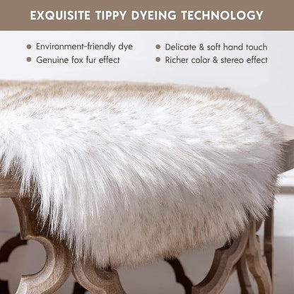 Phantoscope Fluffy Soft Faux Fox Fur Area Rugs for Bedroom Livingroom Kids Room Decor, Shaggy Fur Rugs Anti-Skid, White Brown, 2 x 3 Feet