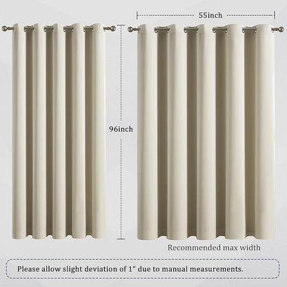 DUALIFE Cream Beige Grommet Room Darkening Curtains 60 x 96 Inches, 2 Panels