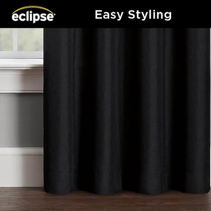 Eclipse Extra Wide Grommet Curtain, Kendall Sliding Patio Door Curtain Panel, Solid Textured Thermal Insulated and Noise Reducing Curtains, (1 Panel), 84 in Long x 100 in Wide, Black