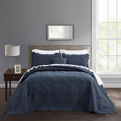 HZ & HY Oversized King Bedspread 138x122 Extra Wide, Quilted Coverlet Bedding Set, Lightweight Thin Comforter, Reversible, 5 Piece, 100% Microfiber, California/Alaskan King, Polar Night