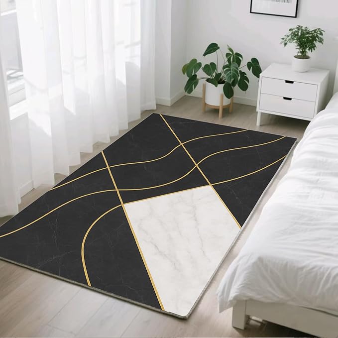 Geometric Marble Rugs - 7x10 Area Rug, Abstract Lines Area Rugs, Luxury Marble Living Room Rug, Washable & Non Slip Large Rug Home Decor