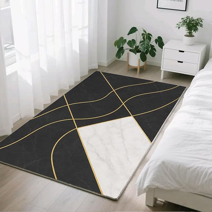 Geometric Marble Rugs - 7x10 Area Rug, Abstract Lines Area Rugs, Luxury Marble Living Room Rug, Washable & Non Slip Large Rug Home Decor
