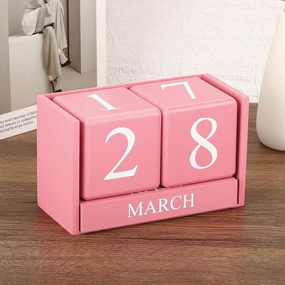 PATIKIL Vintage Wood Block Perpetual Calendar, Reusable Wooden Month Date Display Blocks for Desk Office Home Decoration 6.1", Red