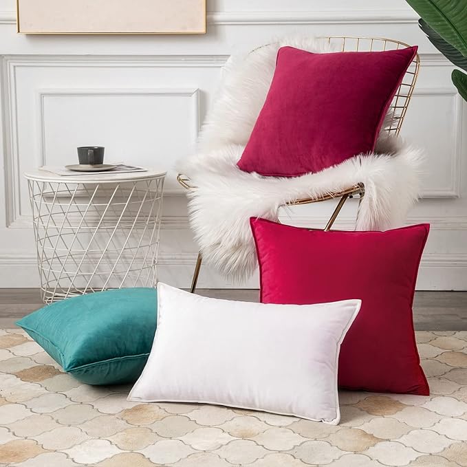 MIULEE Pack of 2 Decorative Velvet Throw Pillow Cover Soft Pillowcase Solid Square Eruo Sham Cushion Case for Sofa Bedroom Car 24x24 Inch 60x60 Cm Pure White