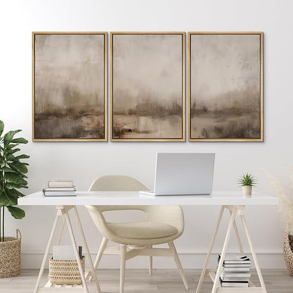 MUDECOR Framed Wall Art Print Set Minimalist Abstract Landscape Misty Horizons Illustrations Modern Art Decorative Chic for Living Room, Bedroom, Office - 24"x36"x3 Natural