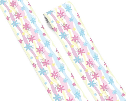 FLFK Wallpaper Border, Rainbow Flowers Peel and Stick Wall Border Self Adhesive Wall Paper Borders for Bedroom Living Room Girl's Room Kitchen Bathroom 5"x240"