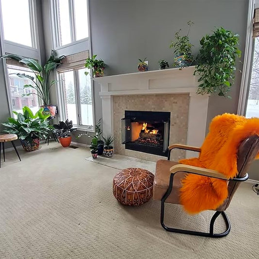 HUAHOO Premium Genuine Sheepskin Rug Camel Real Australia Sheepskin Natural Lambskin Fur Area Rug Seat Covers for Kids Bedroom Sofa Chair Cover Pets Dogs Mat Double Pelt/2' x 6' Orange