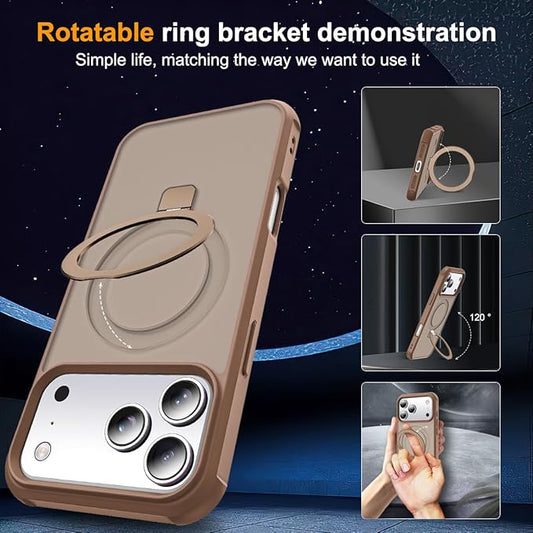 Compatible with iPhone 17 Pro Case with Invisible Magnetic O-Ring Stand Military-Grade Translucent Phone Case for iPhone 17 Pro 6.3" [Compatible with Mag-Safe][Great Grip Feeling],Desert Brown
