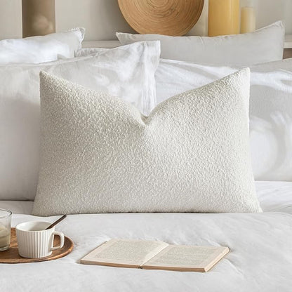 MIULEE Textured Boucle Throw Pillow Cover White Accent Solid Lumbar Christmas Pillow Case Decorative Soft Pack of 1 Couch Cushion Chair Sofa Bedroom Livingroom Home Decor,24x16 Inch