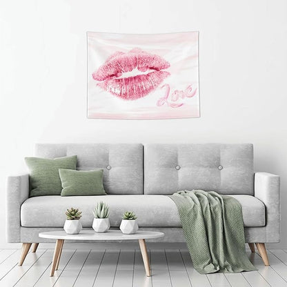 Smacget Pink Lips Tapestry for Teen Girl Women Bedroom Small Sexy Kissing Lover Lipstick Marks Tapestry Coquette Valentine Red Lips Decor Aesthetic Art Wall Hanging for Living Room Dorm 40" x 28"