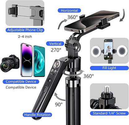 Auto Face Tracking Selfie Stick Tripod for iPhone with Light 70.9" Phone Camera Tripod Stand 360 Rotation Follows Your Movement with Remote for Content Creator Vlog Live Stream Video Record