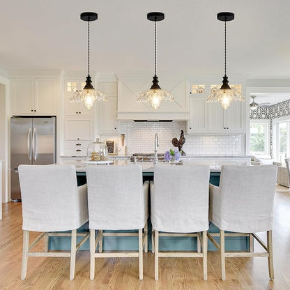 1-Light Pendant Light with Black Metal Glass Shade and Adjustable Cord Industrial Ceiling Hanging Light for Kitchen Island Bar Dining Room Bedroom Foyer Hallway Farmhouse