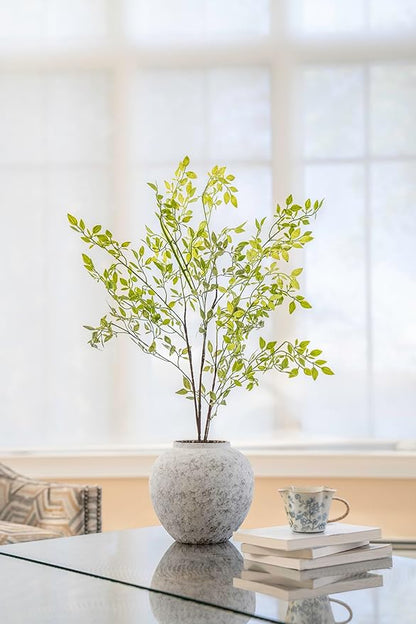 Rustic White Ceramic Vase Flower Vase with Hand-Glazed, Big Textured Round Vase for Centerpieces, Kitchen, Living Room, Bedroom Decor Gifts