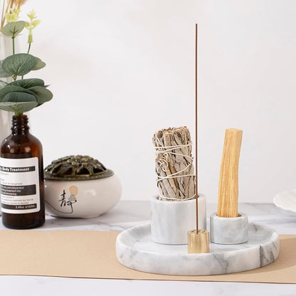 4 in 1 Marble Incense Holder, Natural Marble Incense Burner for Meditation, 9 Incense Holes Suitable for Most Incense Types (White)