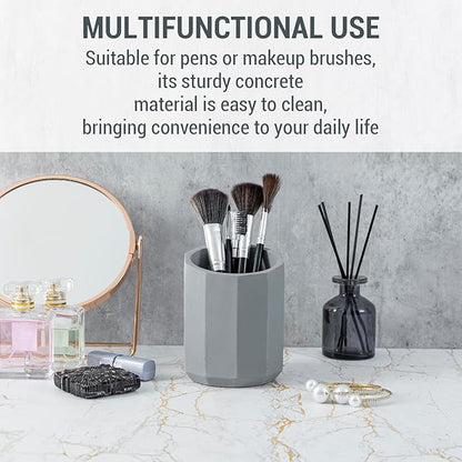 MyGift Pen Holder Pencil Holder For Desk Desktop Pen Cup Holder Gray Concrete 3.5 Inch Round Modern Office Desk Organizer