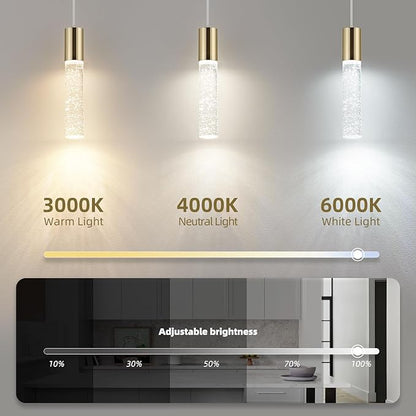 OKELI Modern Pendant Light,3 Color LED Bubble Crystal Island Light Fixtures,Gold Mini 3CCT Pendant Lighting for Kitchen Island,Bar,6W,3000-6000K,ETL