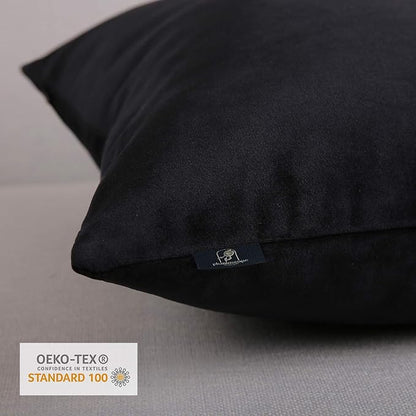 Phantoscope Pack of 2 Velvet Decorative Throw Decorative Pillow Cover Soft Solid Square Cushion Case for Couch Black 12 x 20 inches 30 x 50 cm