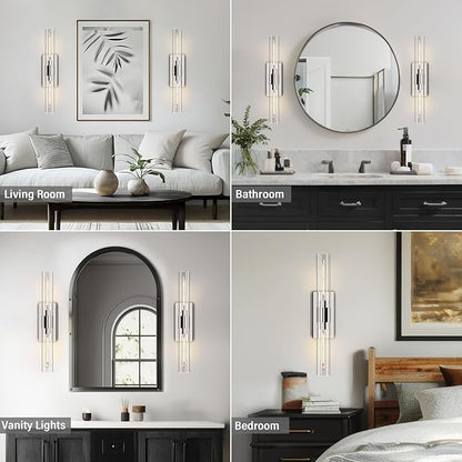 22.8in Nickel Wall Sconces Set of 2, Wall Lighting Fixtures with Clear Glass, Mounted Lamps for Bedroom, Bathroom, Living Room, Hallway