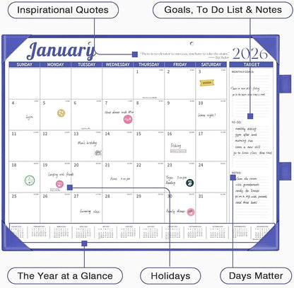 Ospelelf Large Desk Calendar 2026-2027 with PU Leather Pad, 18 Months Planner Pad from January 2026 - June 2027, 22" x 17" Wall Calendar with Protective Cover for Home or Office, Blue