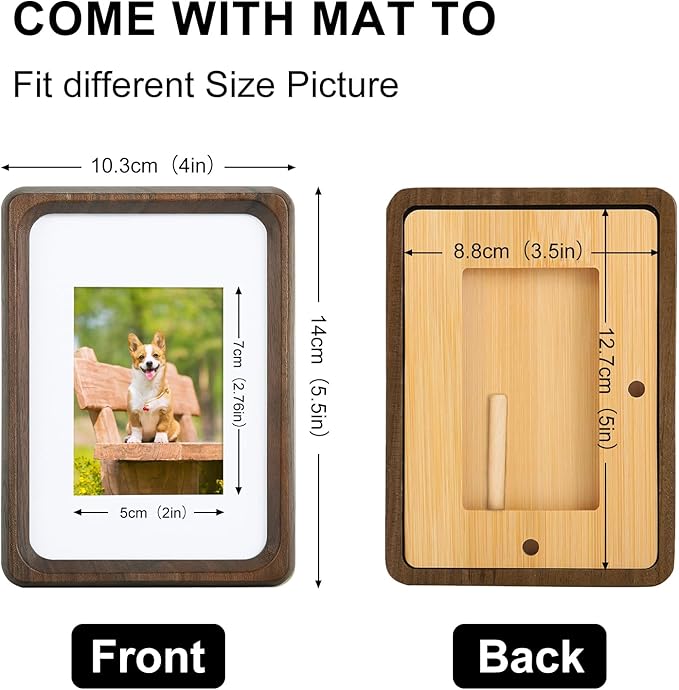 Walnut 5x3.5 inch Natural Wood Picture Frame, Tabletop Wooden Small Photo Frame with Mat, Display Pictures 2x2.76 or 3.5x5 Without Mat for Desktop Display, Mini Photo Picture Frame