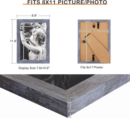 8x11 Picture Frame Blue, Rustic Natural 11x8in Photo/Portrait/Poster/Art Frame, Wall Hanging/Tabletop, Horizontal/Vertical Display Gallery Family Wedding Memorial Pic Frame Gift
