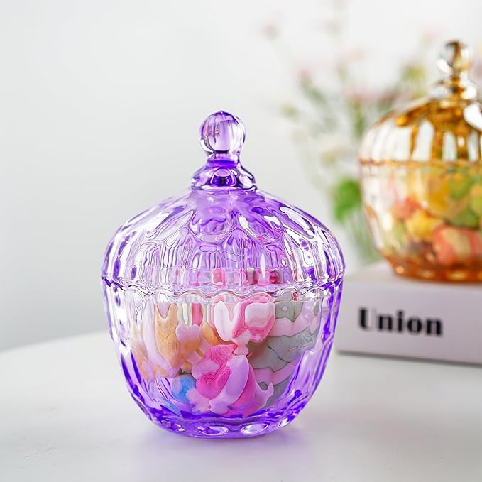 kanpura 350 ml/11.5 oz Elegant Crystal Candy Dish with Lid Decorative Candy Jar Bowl Glass Container Boxes for Home Office Desk Decor(Purple)