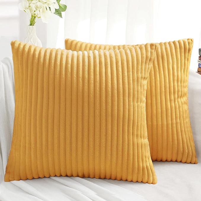 Simmore Decorative Spring Euro Sham Throw Pillow Covers 26x26 Set of 2, Soft Natural Plush Flannel Double-Sided Fluffy Couch Pillow Covers for Sofa Living Room, Mustard Yellow