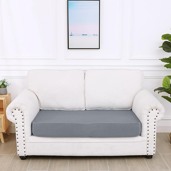 Smiry Waterproof Couch Cushion Covers, Stretch Jacquard Thick Sofa Cushion Covers, Washable Seat Slipcover Elastic Furniture Protector for Pets, Kid (Medium, Light Grey)