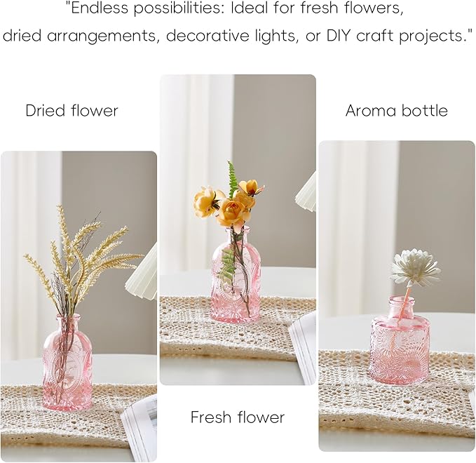 Glass Bud Vases Set of 16 - Pink Assorted Small Mini Glass Vases for Flowers, Crystal Vintage Vase Set, Bulk Centerpieces for Table Décor, Wedding, Home and Events (Pink, 16 Pcs)