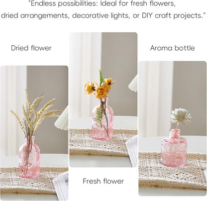 Glass Bud Vases Set of 16 - Pink Assorted Small Mini Glass Vases for Flowers, Crystal Vintage Vase Set, Bulk Centerpieces for Table Décor, Wedding, Home and Events (Pink, 16 Pcs)
