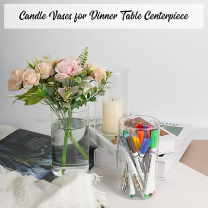 12pcs Glass Cylinder Vases for Centerpieces, Floating Glass Candle Holder for Dinner Table 6 Inch Tall Clear Flower Vases for Wedding Decoration, Birthday Party, Home, Holiday