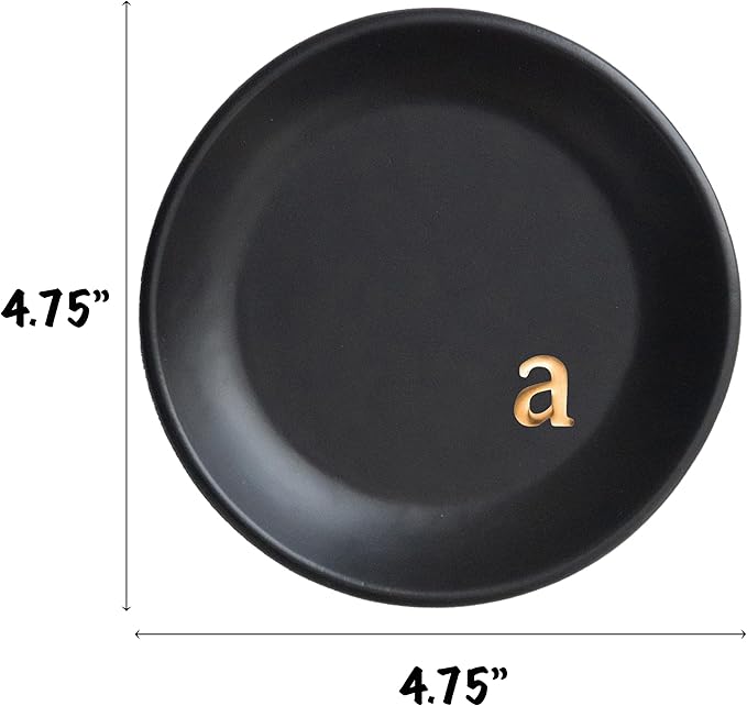 COLLECTIVE HOME - Ceramic Jewelry Tray, Decorative Trinket Dish for Rings Earrings Necklaces Bracelet Watch Keys, Birthday Mother's Day Christmas Gift for Women, 4.75", Black Surface (a)