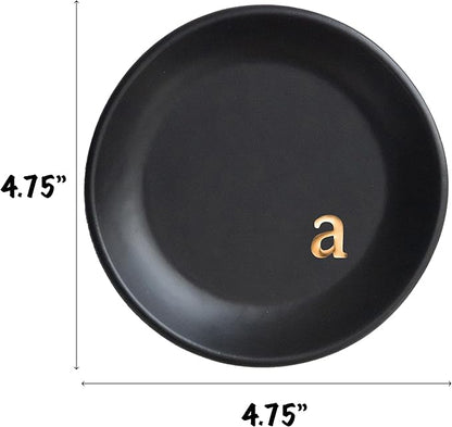 COLLECTIVE HOME - Ceramic Jewelry Tray, Decorative Trinket Dish for Rings Earrings Necklaces Bracelet Watch Keys, Birthday Mother's Day Christmas Gift for Women, 4.75", Black Surface (a)