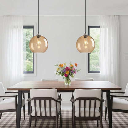 Light Brown Glass Pendant Lights Kitchen Island Globe Pendant Light Fixtures Modern Pendant Lighting for Bedroom Living Dining Room Light Fixture (9.84 in, 1 Pack)