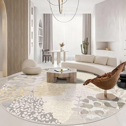 DEXDE Large Round Rug 9ft Washable Circle Area Rugs, Non Slip Low Pile Boho Floral Circular Carpet for Bedroom Bathroom Entryway Kids Room Office Dining Room, Gray