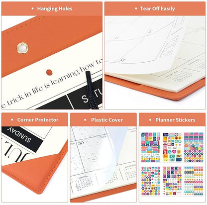 Ospelelf Large Desk Calendar 2025-2026 with Protective Cover, 18 Months Planner Pad from July 2025 to Dec 2026, 22" x 17" Wall Calendar with PU Leather Pad for Home or Office, Orange
