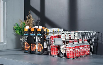 4 Pack【Extra-Large 2+2】 Wire Handmade Storage Basket for Organizing Household Goods,Pantry Organization,Bathroom countertop,Laundry,Wardrobe Storage Basket,Black
