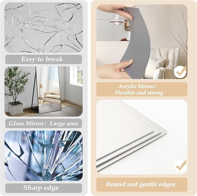 Abyssaly 4 Pack Acrylic Mirror Tiles, Stick on Mirrors for Wall, Flexible Plastic Mirror Sheets Wall Stickers Small Espejos for Bedroom Home Gym Door, 7.87" x 7.87"