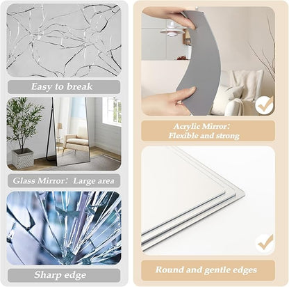Abyssaly 4 Pack Acrylic Mirror Tiles, Stick on Mirrors for Wall, Flexible Plastic Mirror Sheets Wall Stickers Small Espejos for Bedroom Home Gym Door, 7.87" x 7.87"